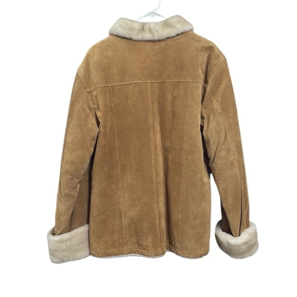 Adler Collection Womens Size L Suede Leather Coat With Faux Fur - Picture 2 of 6